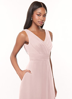 Azazie Karina Brautjungfernkleider A-Linie Plissee Chiffon Kleid Zartrosa image5