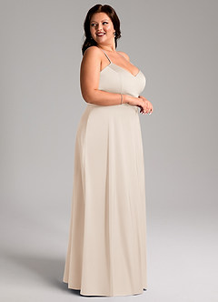 Azazie Mei Bridesmaid Dresses White Alabaster A-Line V-Neck Stretch Satin Dress image9