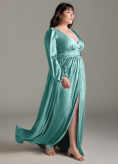 Azazie Norah Bridesmaid Dresses Aqua A-Line Stretch Satin Dress image10