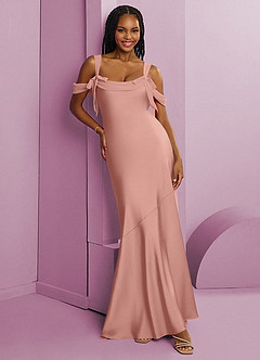Barbie ♥ Azazie Bridesmaid Dresses Rosette Sheath Pleated Stretch Satin Dress image1