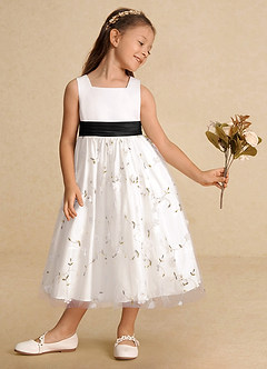 Azazie Pollie Flower Girl Dresses Ivory Black A-Line Bow Tulle Dress image4