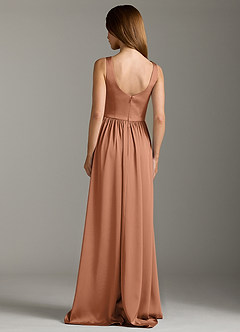 Azazie Keyla Robes de demoiselle d'honneur Robe Trapèze en Satin extensible Plissée Bronze image2