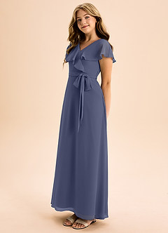 Azazie Lainey Junior Abito A-Line in Chiffon Con Tasche Stormy image3