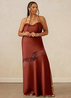 Christian Siriano Bridal for Azazie 1012 Bridesmaid Dresses Terracotta Sheath Lace Stretch Satin Dress image8