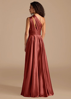 Azazie Charlize Brautjungfernkleider A-Linie One-Shoulder Metallischer Satin Kleid Terrakotta image4