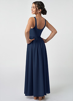 Azazie Keyla Junior Dark Navy A-Line Pleated Chiffon Dress image4