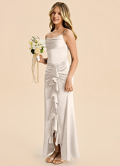 Azazie Rosalia Junior White Alabaster Sheath Pleated Stretch Satin Dress image3