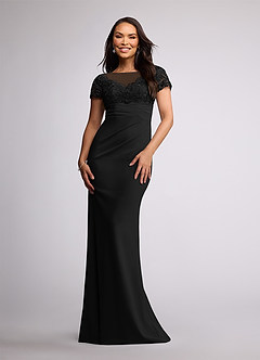 Azazie Susan Abiti per la Madre della Sposa Abito Tubino in Crepe Elasticizzato Pizzo Nero image1