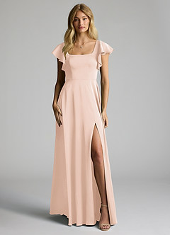 Azazie Bondi Bridesmaid Dresses Blushing Pink A-Line Bow Stretch Satin Dress image5