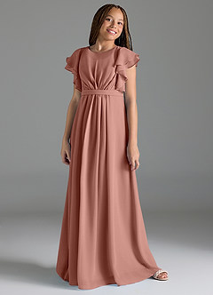 Azazie Daphne Junior Agave A-Line Pleated Chiffon Dress image4