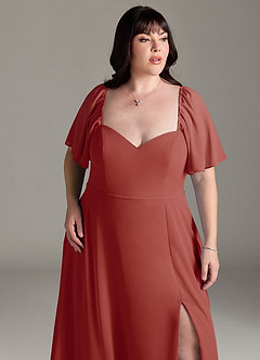 Azazie Chloe At-home Try On Dresses Terracotta A-Line Sweetheart Neckline Chiffon Dress image12