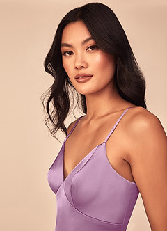 Azazie Dottie Bridesmaid Dresses Wisteria A-Line Stretch Satin Dress image6