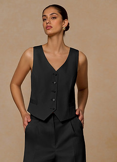 front Margaret Nero Gilet in misto cotone e lino