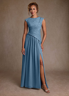 Azazie Kalleen Klänningar till brudens mor Klänning A-Line i Chiffong Plisserad Stålblå image5