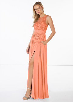 Azazie Mea Slutförsäljning Klänning av A-Line i Chiffong Spets Solnedgång image3