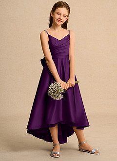 Azazie Sweets Junior Formal Flower Girl Dresses Grape A-Line Pleated Matte Satin Dress image5