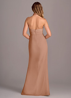 Azazie Jemma Bridesmaid Dresses Champagne Rose Sheath Pleated Chiffon Dress image2