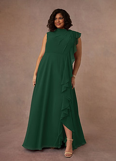Azazie Narine Mother of the Bride Dresses Dark Green A-Line High Neckline Pleated Chiffon Dress image10