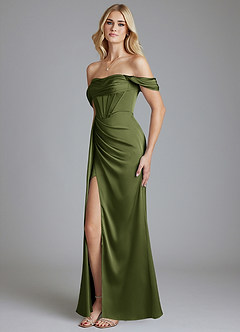 Azazie Amyra Bridesmaid Dresses Olive Mermaid Off the Shoulder Stretch Satin Convertible Dress image6