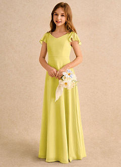 Azazie Nari Girls Formal Flower Girl Dresses Canary A-Line with Sleeves Chiffon Dress image3