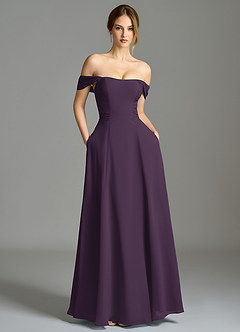 Azazie Oasis Bridesmaid Dresses Plum A-Line with Pockets Chiffon Dress image2