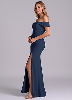 Azazie Luciana Bridesmaid Dresses Dark Navy Sheath Off the Shoulder Chiffon Convertible Dress image4
