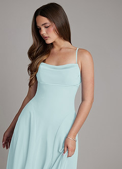 Azazie Irelia Brautjungfernkleider Eine Linie Herzausschnitt Chiffon Kleid Seegrün image5
