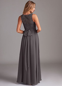 Azazie Kingsley Vestidos de damas de honor Vestido de Gris Acero de Gasa de Corte en A con Encaje image2