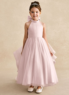 Azazie Bev Blumenmädchenkleider A-Linie Cabrio Tüll Kleid Zartrosa image3
