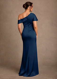 Azazie Rutha Mother of the Bride Dresses Dark Navy Sheath One Shoulder Stretch Satin Dress image2