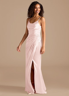 Azazie Deandra Bridesmaid Dresses Blushing Pink Mermaid Pleated Metallic Satin Dress image3