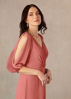 Azazie Bronwyn Abiti per la Madre della Sposa Abito A-Line in Chiffon Increspato con Scollo a V Salmone Rosa image7