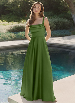 Azazie Shaude Bridesmaid Dresses Juniper A-Line Pleated Stretch Satin Dress image4