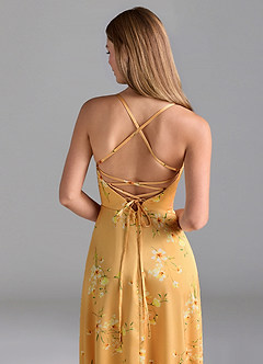 Azazie Mei Bridesmaid Dresses Golden Blooms A-Line V-Neck Stretch Satin Dress image6