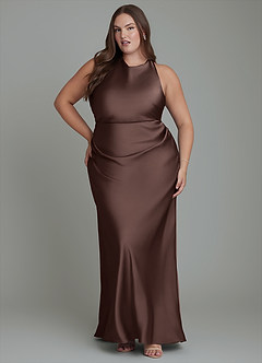 Azazie Evadne Bridesmaid Dresses Ganache Sheath Pleated Stretch Satin Dress image7