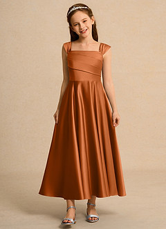 Azazie Bundle Girls Formal Blumenmädchenkleider A-Linie Plissee Matte Satin Kleid Kupfer image1