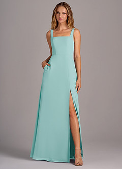 Azazie Debra Bridesmaid Dresses Aqua A-Line with Pockets Chiffon Convertible Dress image5