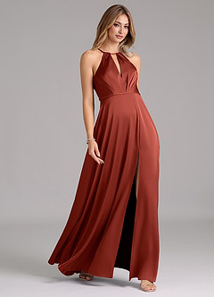 Azazie Evalleen Brautjungfernkleider A-Linie Plissee Stretch-Satin Kleid Terrakotta image5