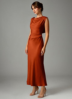 Azazie Kieryn Bridesmaid Dresses Paprika Mermaid Pleated Stretch Satin Dress image3