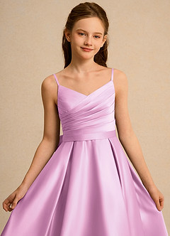 Azazie Sweets Girl Jurken voor bloemenmeisjes A-Lijn Jurk van Mat Satijn Geplooid Snoep Roze image6