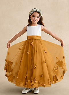 Azazie Vi Flower Girl Dresses Butterscotch A-Line Sleeveless Tulle Dress image5