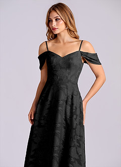 Azazie Marley Final Sale Black A-Line Off the Shoulder Floral Burnout Convertible Dress image7