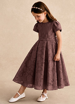 Azazie Princes Flower Girl Dresses Espresso A-Line Pleated Floral Burnout Dress image1