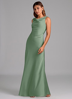 Azazie Nerine Brudtärnklänningar Klä av A-Linje i Stretch Satin Plisserad Matcha image4