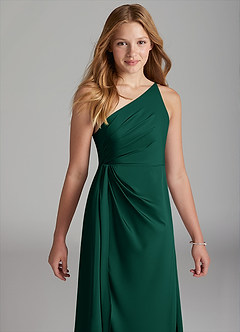 Azazie Mika Junior Robe Trapèze en Satin extensible Plissée émeraude image4