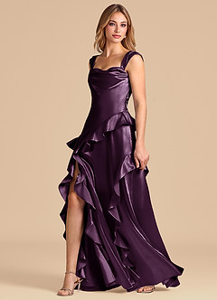 Azazie Sloane Robes de demoiselle d'honneur Robe Trapèze en Satiné métallisé Encolure en Forme de Cœur Prune image4