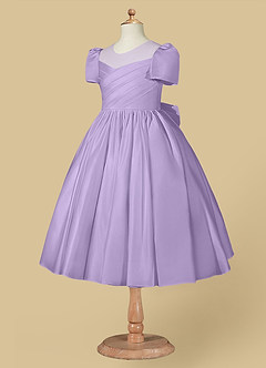 Azazie Anirra Flower Girl Dresses Lilac Ball-Gown Pleated Matte Satin Dress image7