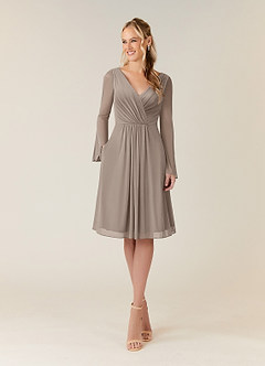 Azazie Teraso Mother of the Bride Dresses Taupe A-Line Pleated Mesh Dress image1