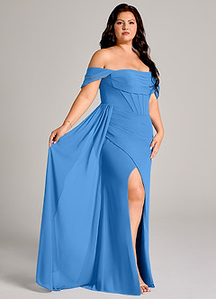 Azazie Amyra Robes de demoiselle d'honneur Robe Fourreau Convertible en Mousseline de soie Épaule décolletée Geai Bleu image12