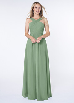 Azazie Kaleigh Kleider zum Anprobieren zu Hause A-Linie Plissee Chiffon Kleid Matcha image1